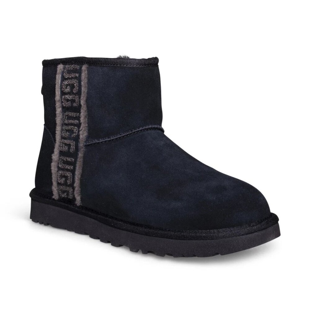 Ugg Classic Mini Shearling Logo Black Suede Aankle Boots Size 6